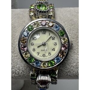 Accutime KM2089 Mulicolored‎ Crystals Ladies Watch New Battery 27MM 6.75" S95